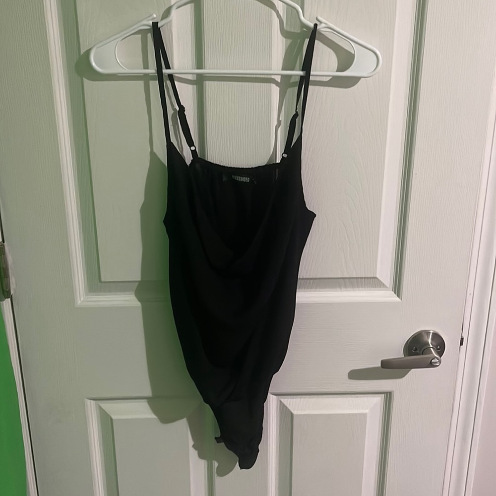 Black Missguided Cowl Neck Bodysuit